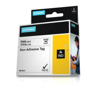 Rhino tape NIET hechtend 6mm  Wit (tekst zwart) tbv printer 4200/5200/6000