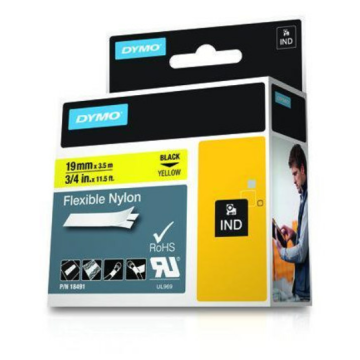 Rhino tape Nylon 19mm Geel (tekst zwart) tbv printer 4200/5200/6000