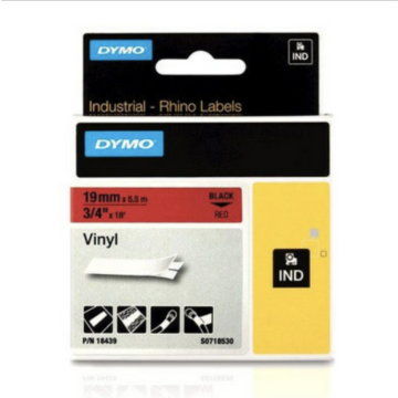 Rhino Tape Vinyl 19MM ROOD (tekst zwart op rood) tbv printer 4200/5200/6000