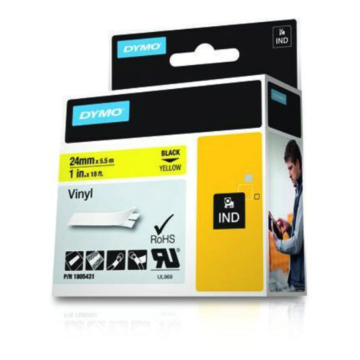 Rhino tape Vinyl 24mm Geel (tekst zwart) tbv printer 4200/5200/6000